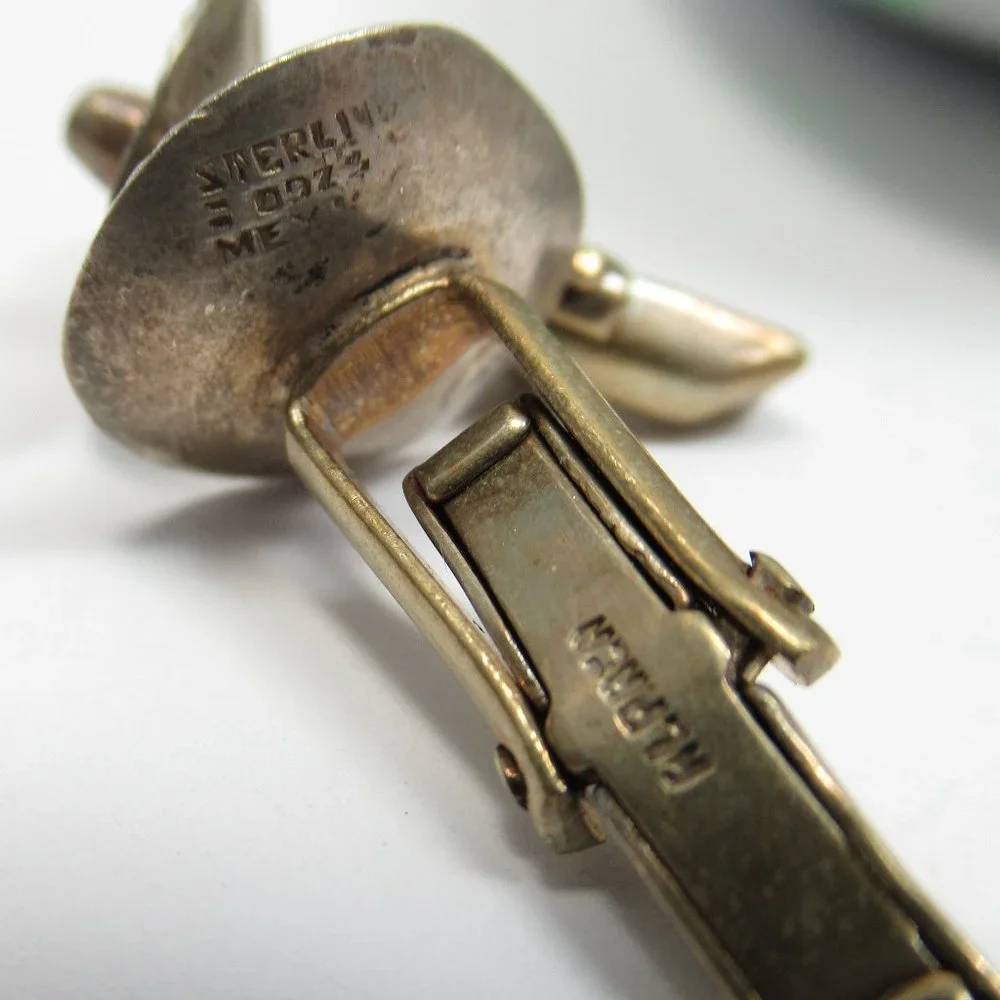 Vintage Sterling Sombrero Cuff Links snd tie tack